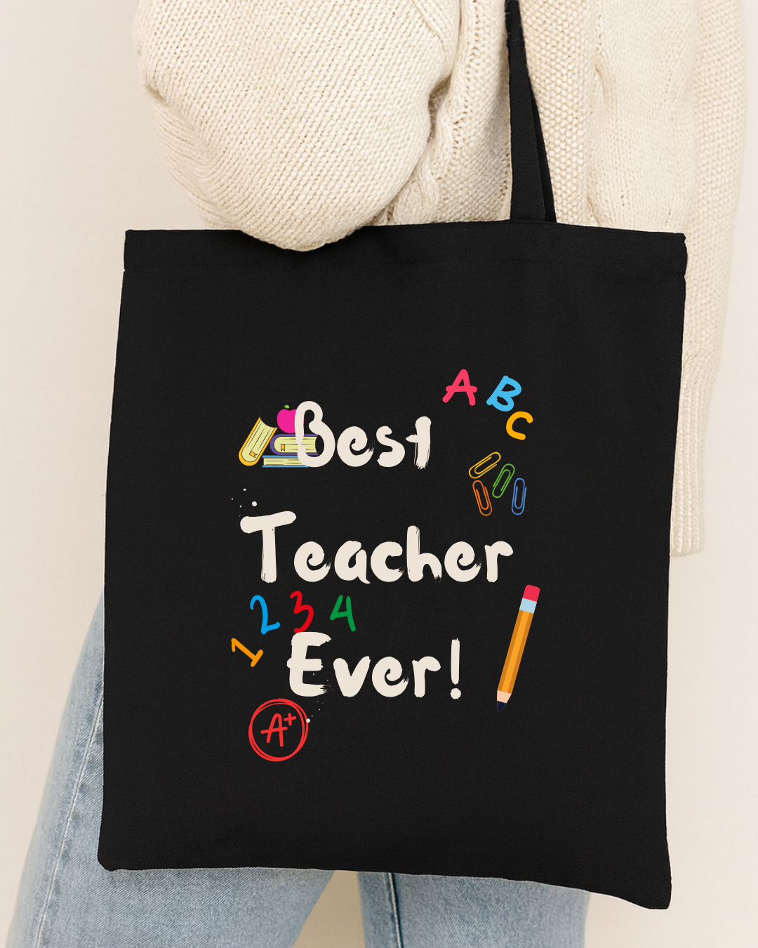 Tote bag noir best teacher