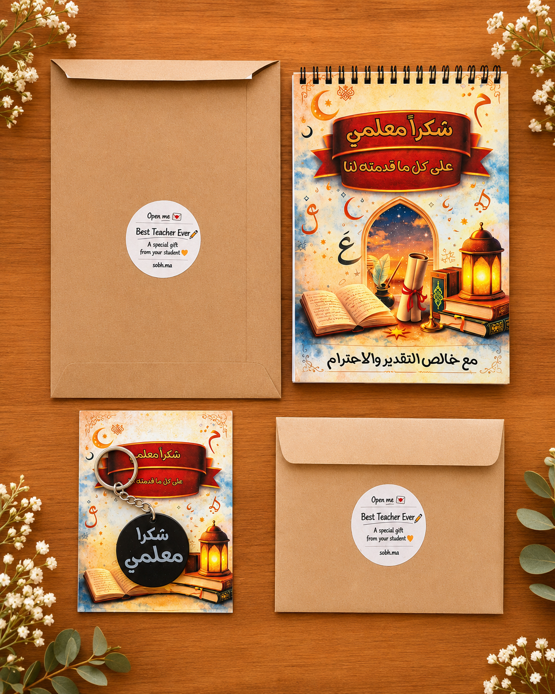 Pack Bloc-note + Porte-clés Merci Maître arabe