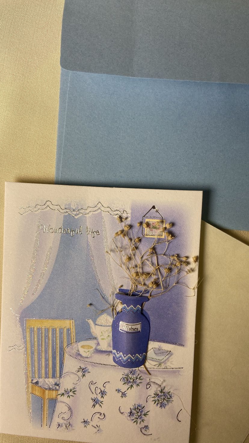 Carte fleurs séchées bleu