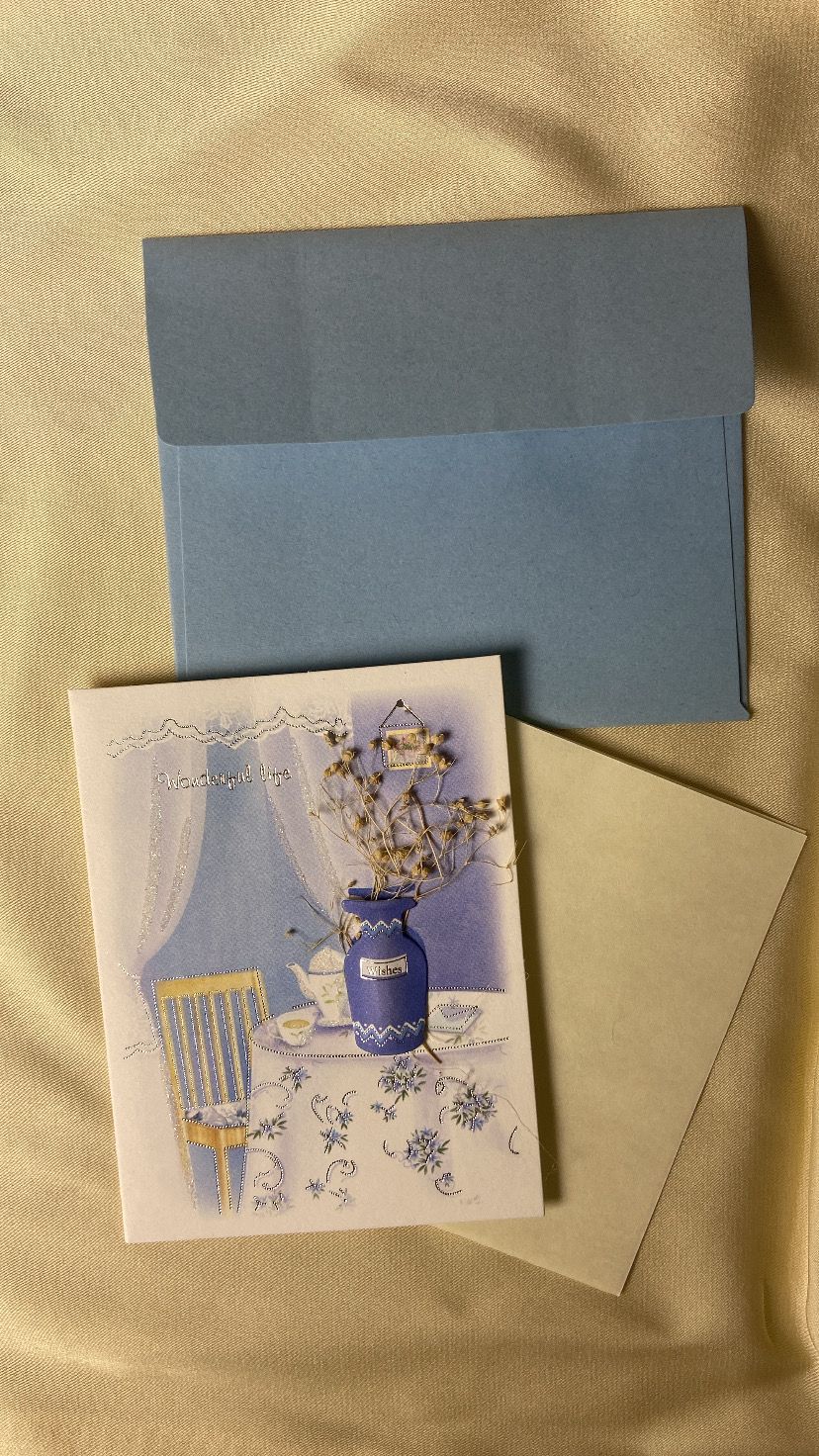 Carte fleurs séchées bleu