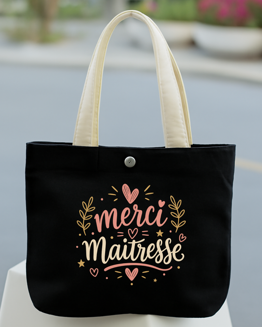 Mini Tote bag noir merci maitresse