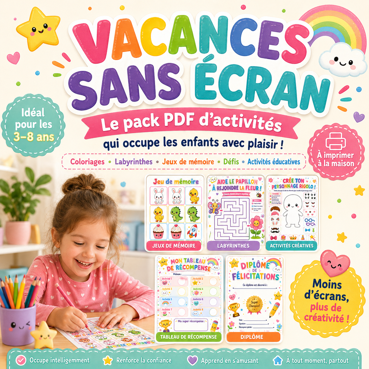 Pack Vacances Sans Écran — PDF d’activités enfants 3–8 ans