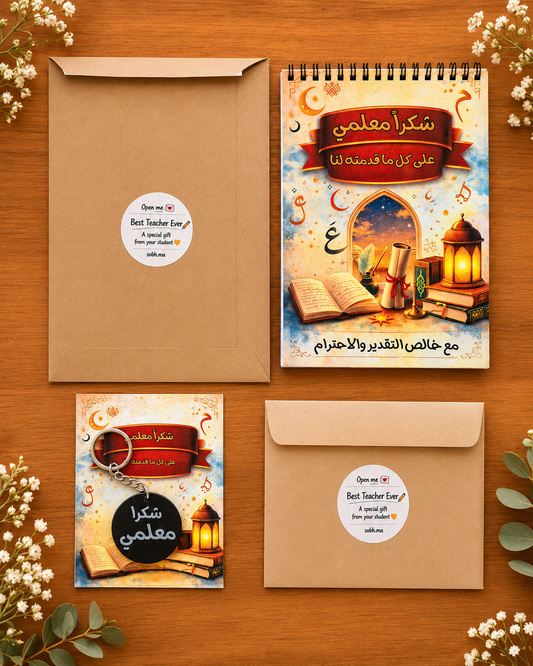 Pack Bloc-note + Porte-clés Merci Maître arabe