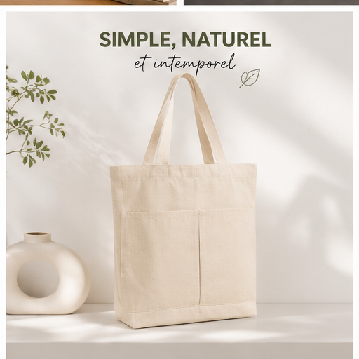 Tote Bag Beige avec Poches
